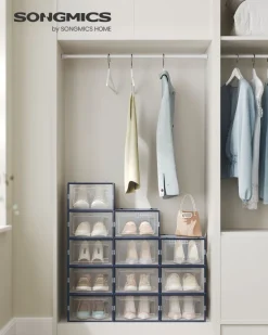 Flash Sale SONGMICS 12 Boîtes à chaussures transparent et bleu carbone