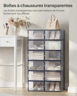 Flash Sale SONGMICS 12 Boîtes à chaussures transparent et bleu carbone
