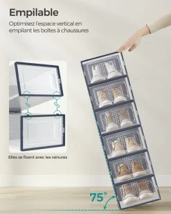 Flash Sale SONGMICS 12 Boîtes à chaussures transparent et bleu carbone