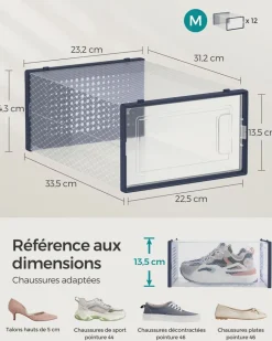 Flash Sale SONGMICS 12 Boîtes à chaussures transparent et bleu carbone