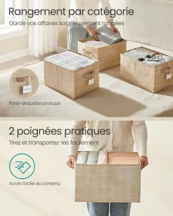 Fashion SONGMICS 4 Boîtes de rangement avec couvercle beige sable