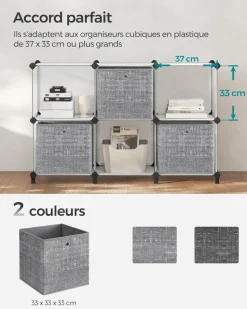New SONGMICS 6 Boîtes de rangement pliables 33 x 33 x 33 cm gris