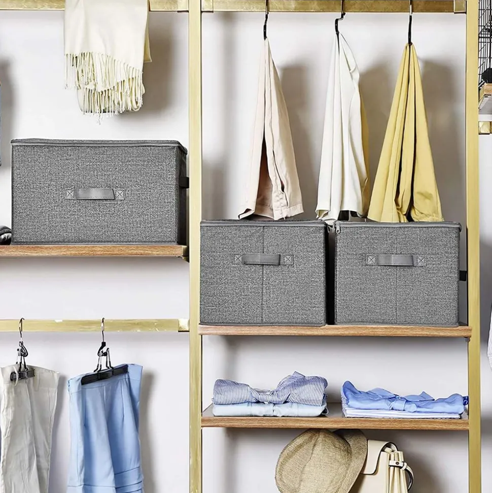 Discount SONGMICS 3 Boîtes rangement Gris