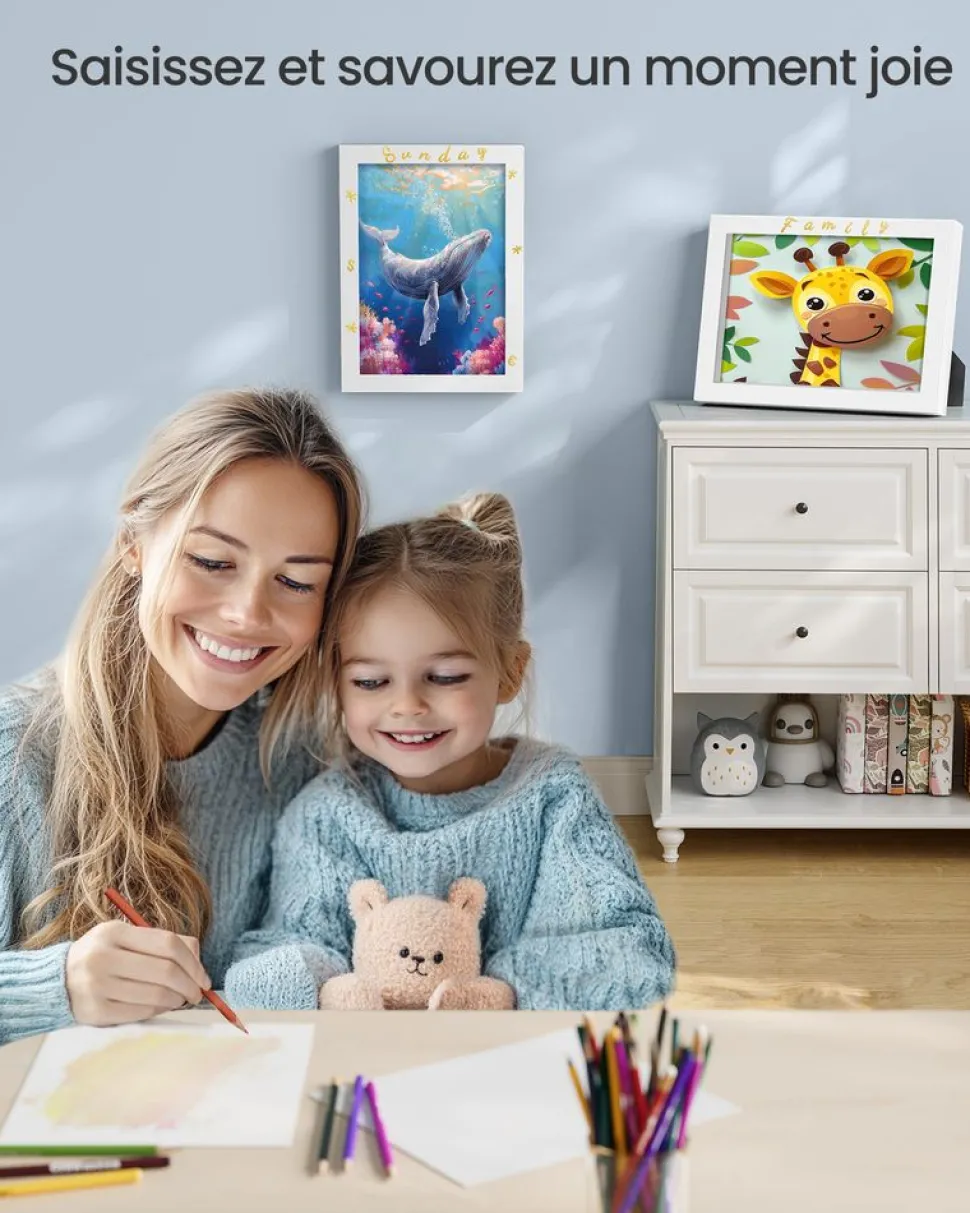 New SONGMICS 10 Cadres photo avec 16 passe-partout MDF et verre marron rustique