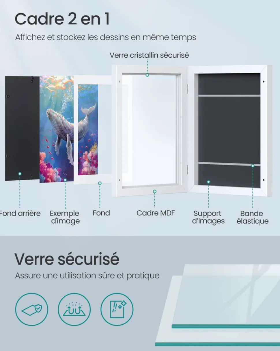 New SONGMICS 10 Cadres photo avec 16 passe-partout MDF et verre marron rustique