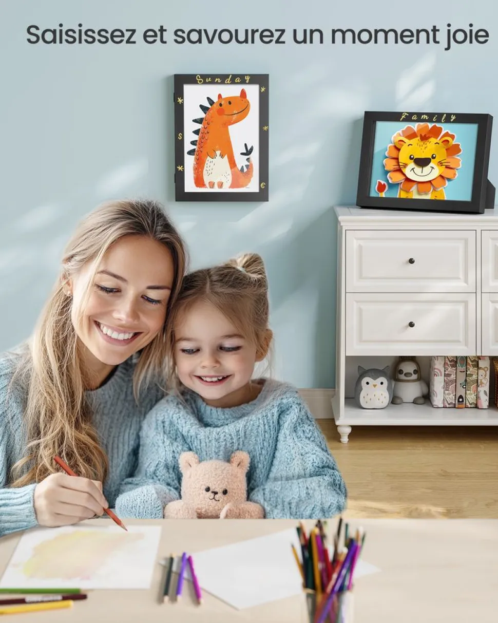 New SONGMICS 10 Cadres photo avec 16 passe-partout MDF et verre marron rustique