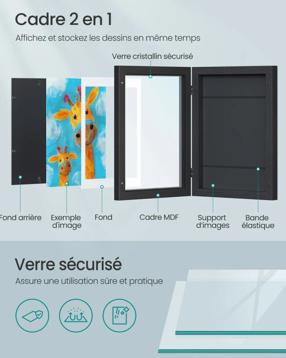 New SONGMICS 10 Cadres photo avec 16 passe-partout MDF et verre marron rustique