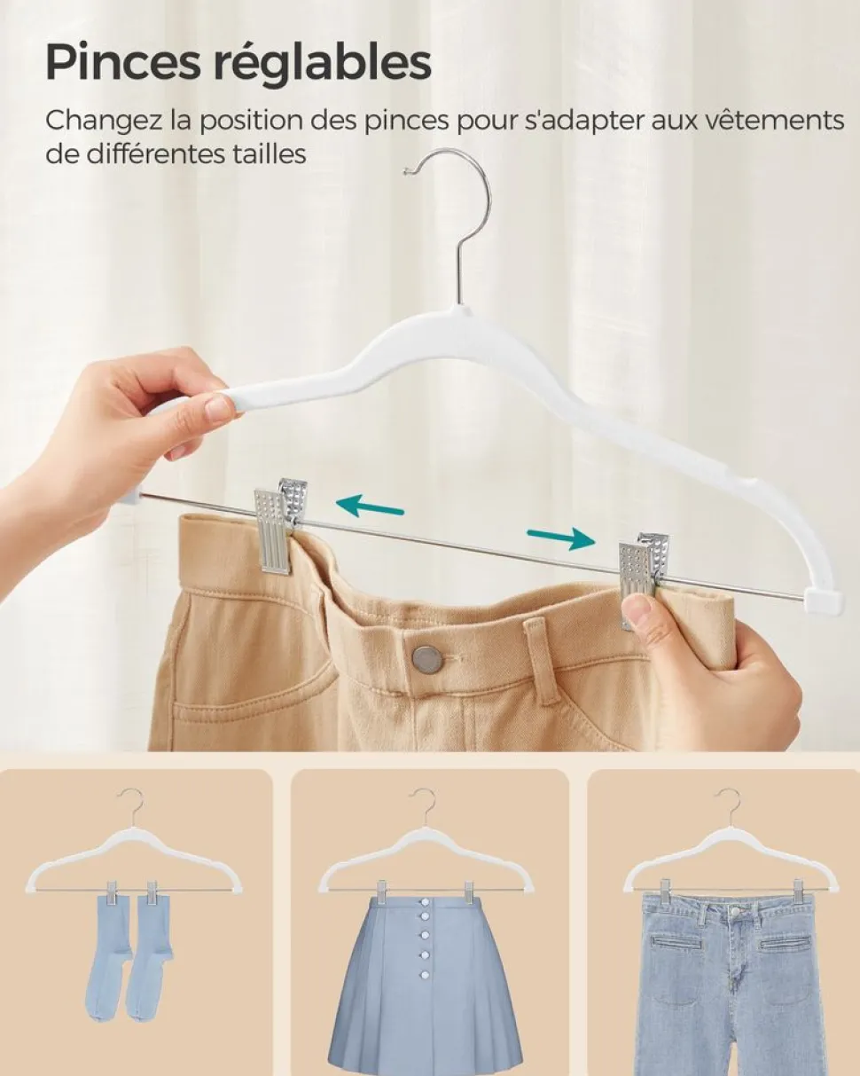Best Sale SONGMICS 20 Cintres pour pantalons en velours blanc