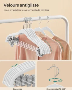 Best Sale SONGMICS 20 Cintres pour pantalons en velours blanc