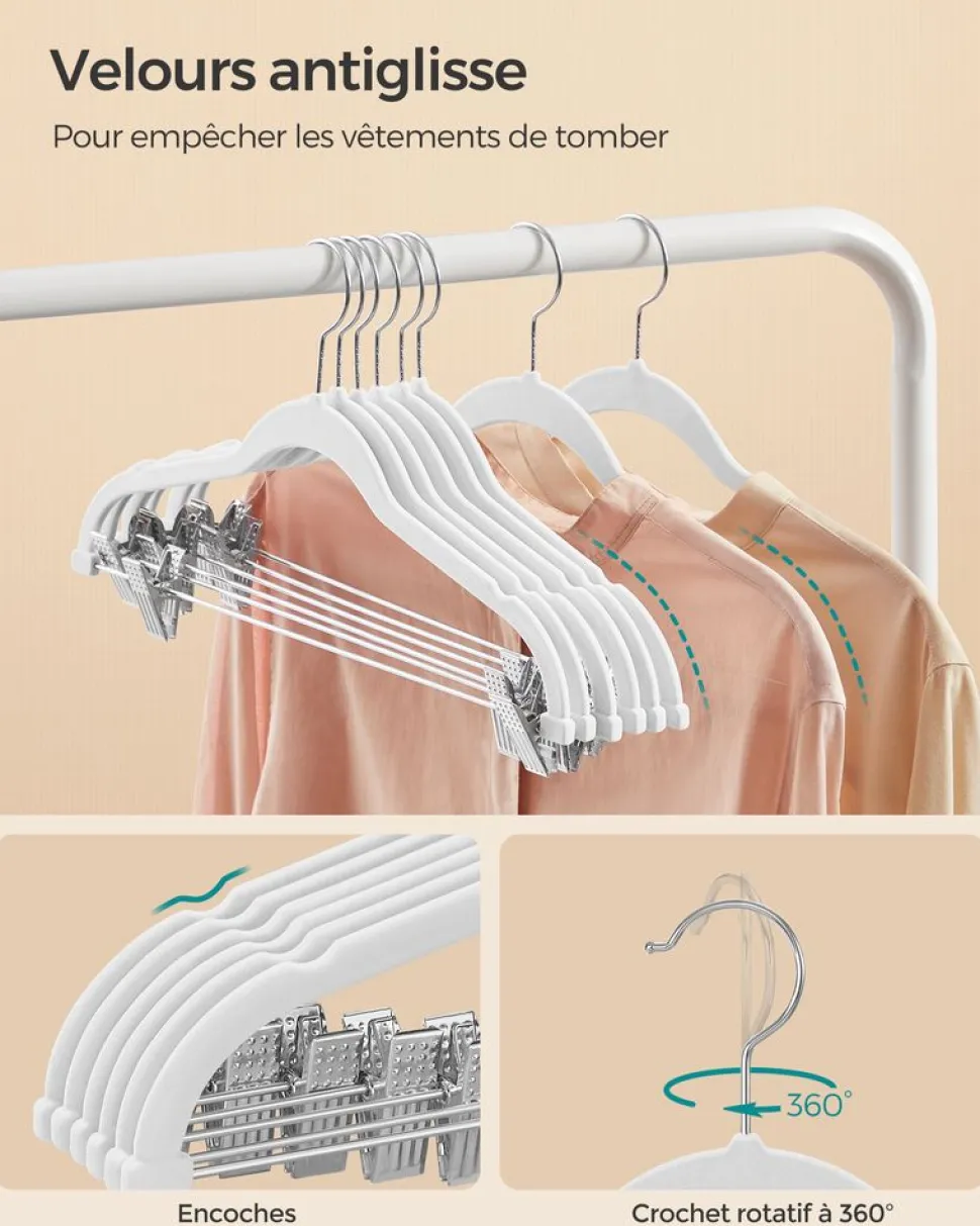 Best Sale SONGMICS 20 Cintres pour pantalons en velours blanc