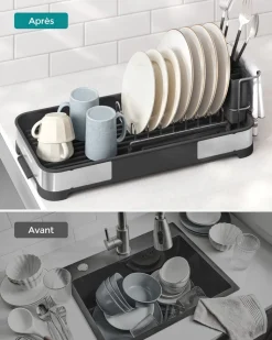 Discount SONGMICS 2 niveaux égouttoir à vaisselle en acier inoxydable argenté et noir
