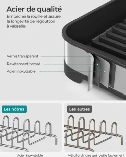 Discount SONGMICS 2 niveaux égouttoir à vaisselle en acier inoxydable argenté et noir