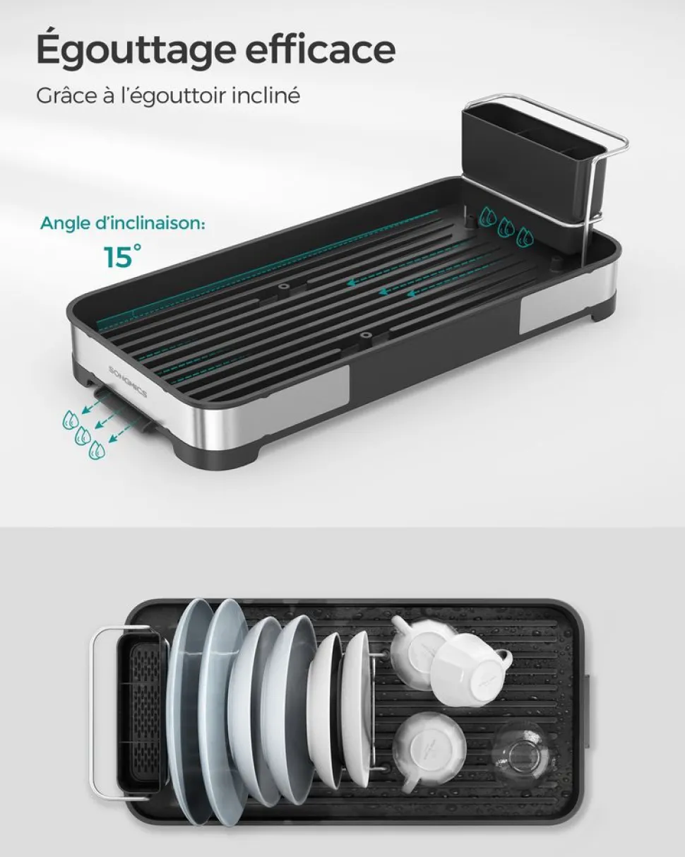 Discount SONGMICS 2 niveaux égouttoir à vaisselle en acier inoxydable argenté et noir