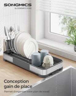 Discount SONGMICS 2 niveaux égouttoir à vaisselle en acier inoxydable argenté et noir