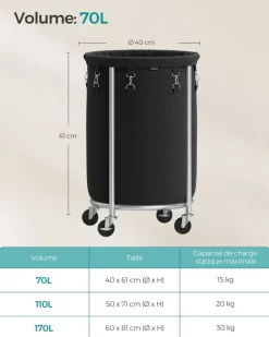 Cheap SONGMICS 2 Paniers à linge avec poignées courtes et longues 40 x 30 x 65 cm gris ardoise