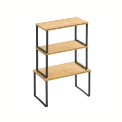 Shop SONGMICS 3 rangements pour placards de cuisine métal et bambou noir d'encre et beige naturel