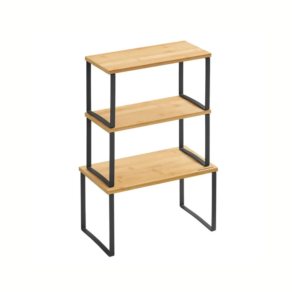 Shop SONGMICS 3 rangements pour placards de cuisine métal et bambou noir d'encre et beige naturel