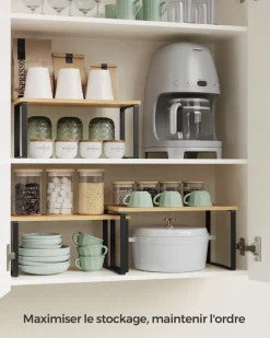 Shop SONGMICS 3 rangements pour placards de cuisine métal et bambou noir d'encre et beige naturel