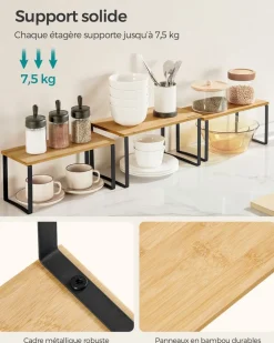 Shop SONGMICS 3 rangements pour placards de cuisine métal et bambou noir d'encre et beige naturel