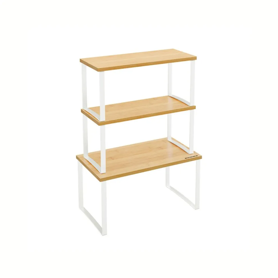 Shop SONGMICS 3 rangements pour placards de cuisine métal et bambou noir d'encre et beige naturel