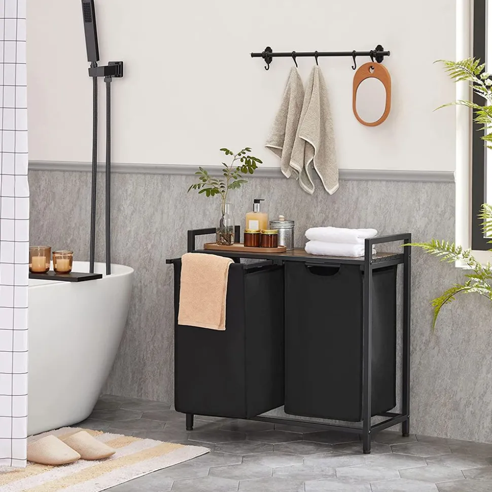 Hot SONGMICS 2 Tables basses rondes en acier noir boisé