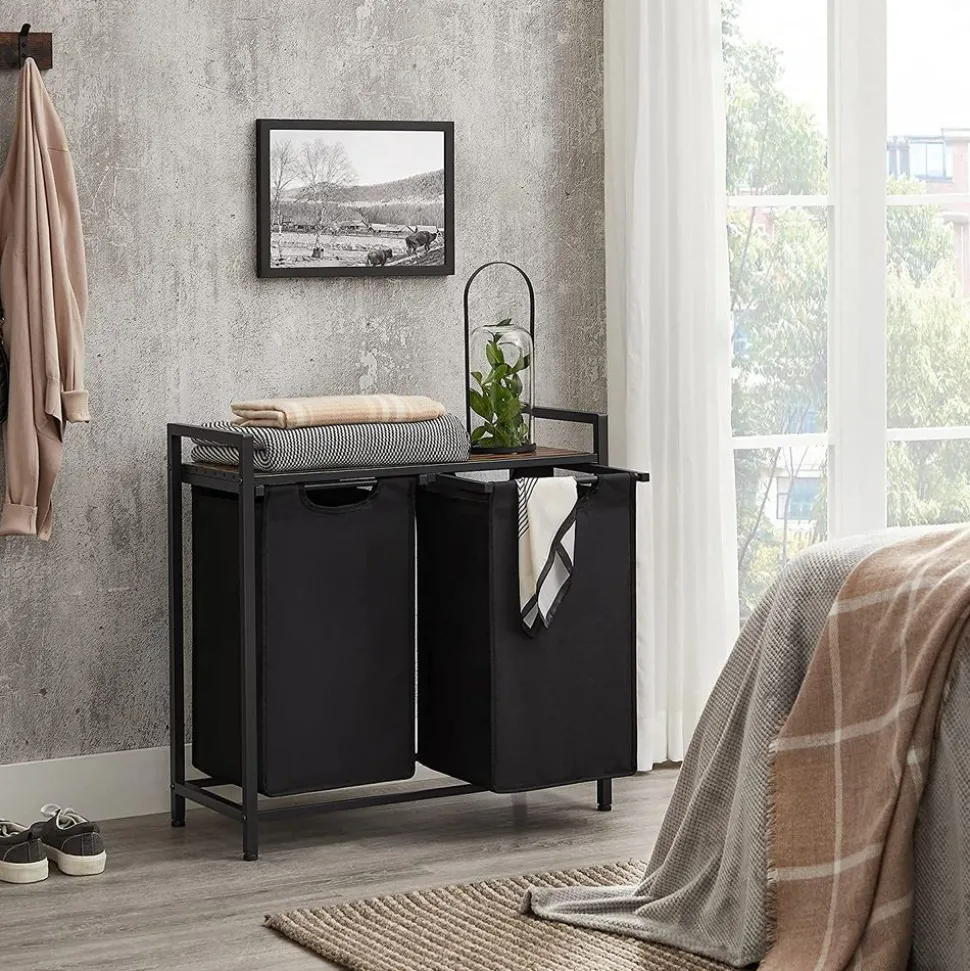 Hot SONGMICS 2 Tables basses rondes en acier noir boisé