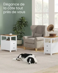 Online SONGMICS 2 Tables de nuit beige naturel et blanc classique