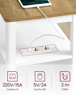 Online SONGMICS 2 Tables de nuit beige naturel et blanc classique