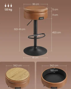 Hot SONGMICS 2 Tabourets de bar avec pieds réglables marron chameau