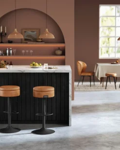 Hot SONGMICS 2 Tabourets de bar avec pieds réglables marron chameau