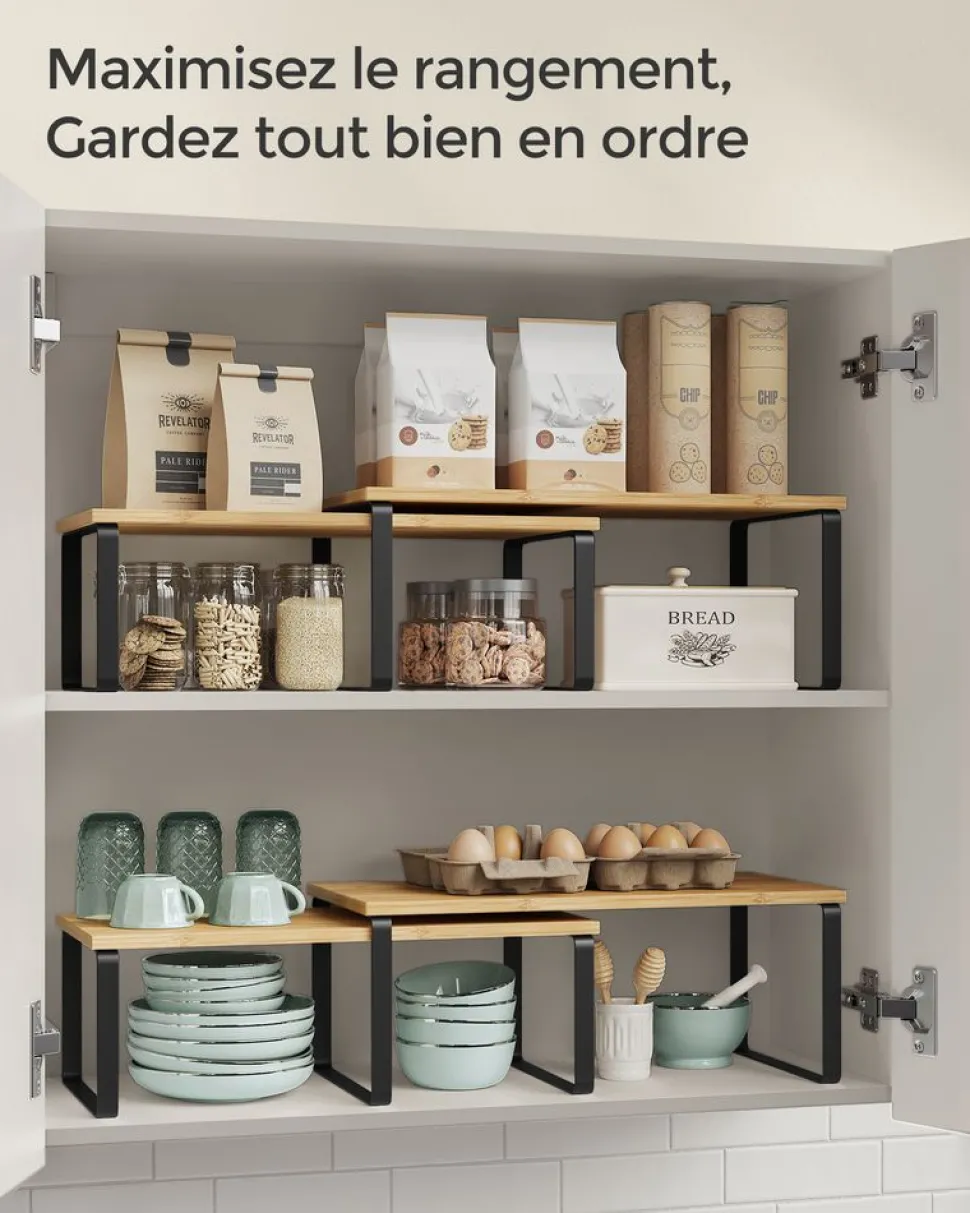 Hot SONGMICS 4 Étagères à épices empilable extensible noir d'encre