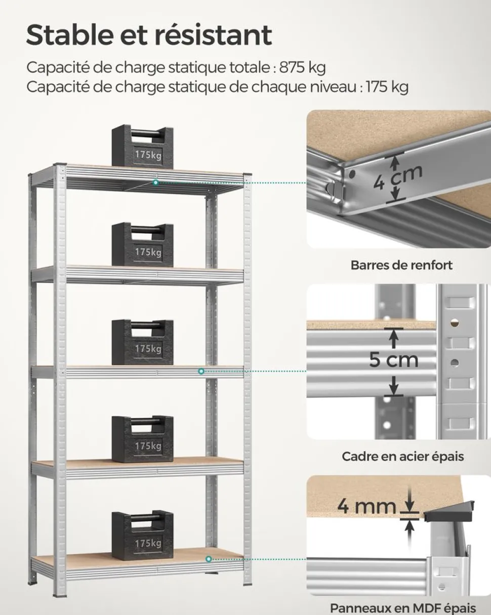 Store SONGMICS 2 Étagères 180 x 90 x 40 cm métal