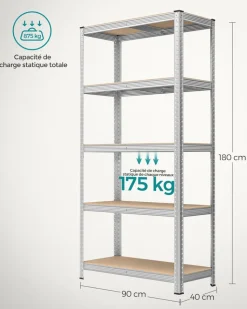 Store SONGMICS 2 Étagères 180 x 90 x 40 cm métal