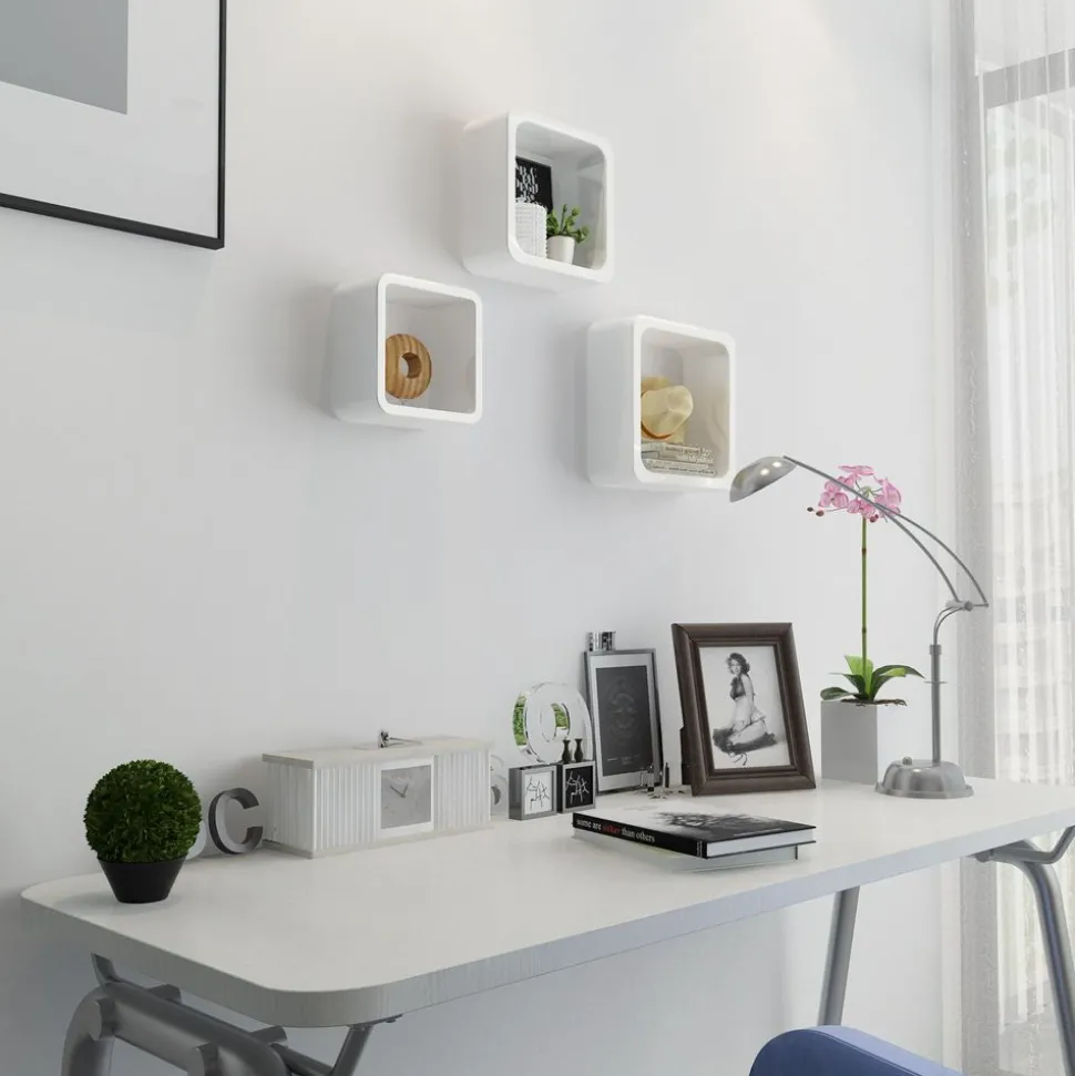 Cheap SONGMICS 3 Étagères murales cube arrondi