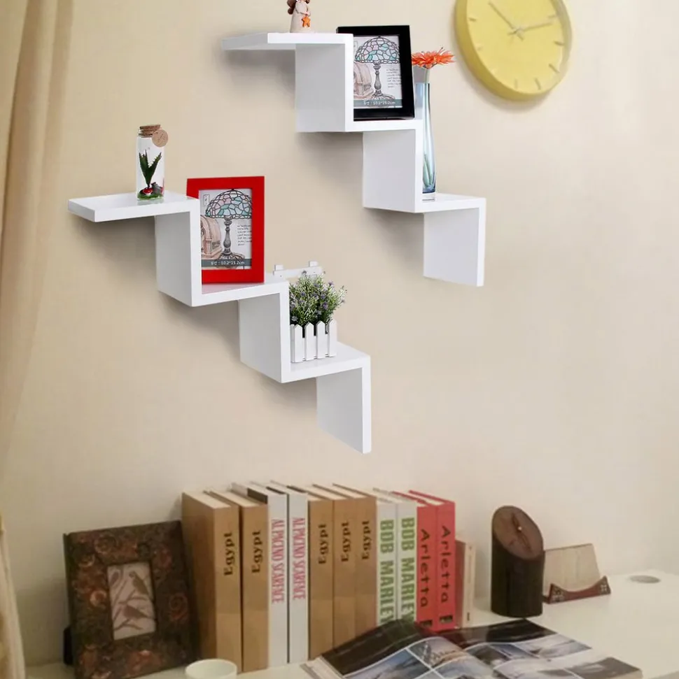 Store SONGMICS 2 Étagères murales zigzag Blanc