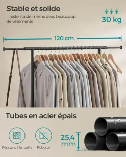 Store SONGMICS 2 Tringles vêtement murale 30 x 84 x 7 cm Noir