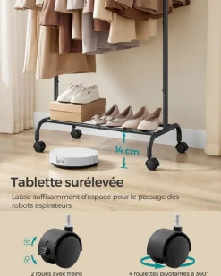 Store SONGMICS 2 Tringles vêtement murale 30 x 84 x 7 cm Noir