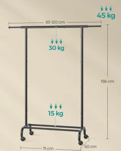 Store SONGMICS 2 Tringles vêtement murale 30 x 84 x 7 cm Noir