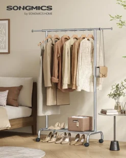 Store SONGMICS 2 Tringles vêtement murale 30 x 84 x 7 cm Noir
