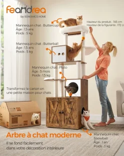 Flash Sale SONGMICS Arbre à chat 185 cm avec cache-litière moderne