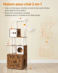 Flash Sale SONGMICS Arbre à chat 185 cm avec cache-litière moderne