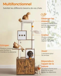 Flash Sale SONGMICS Arbre à chat 185 cm avec cache-litière moderne