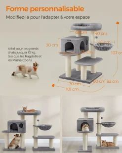 Store SONGMICS Arbre à chat 107 cm gris
