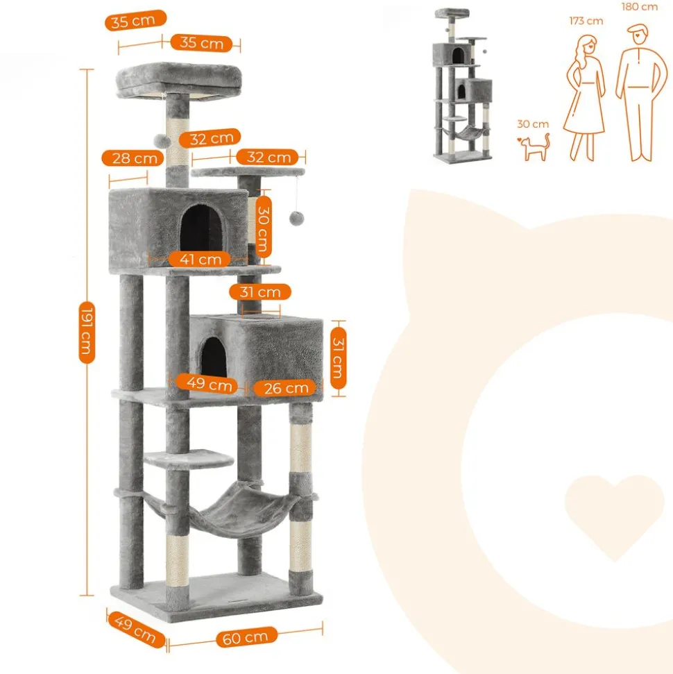 Fashion SONGMICS Arbre à chat 191 cm gris clair