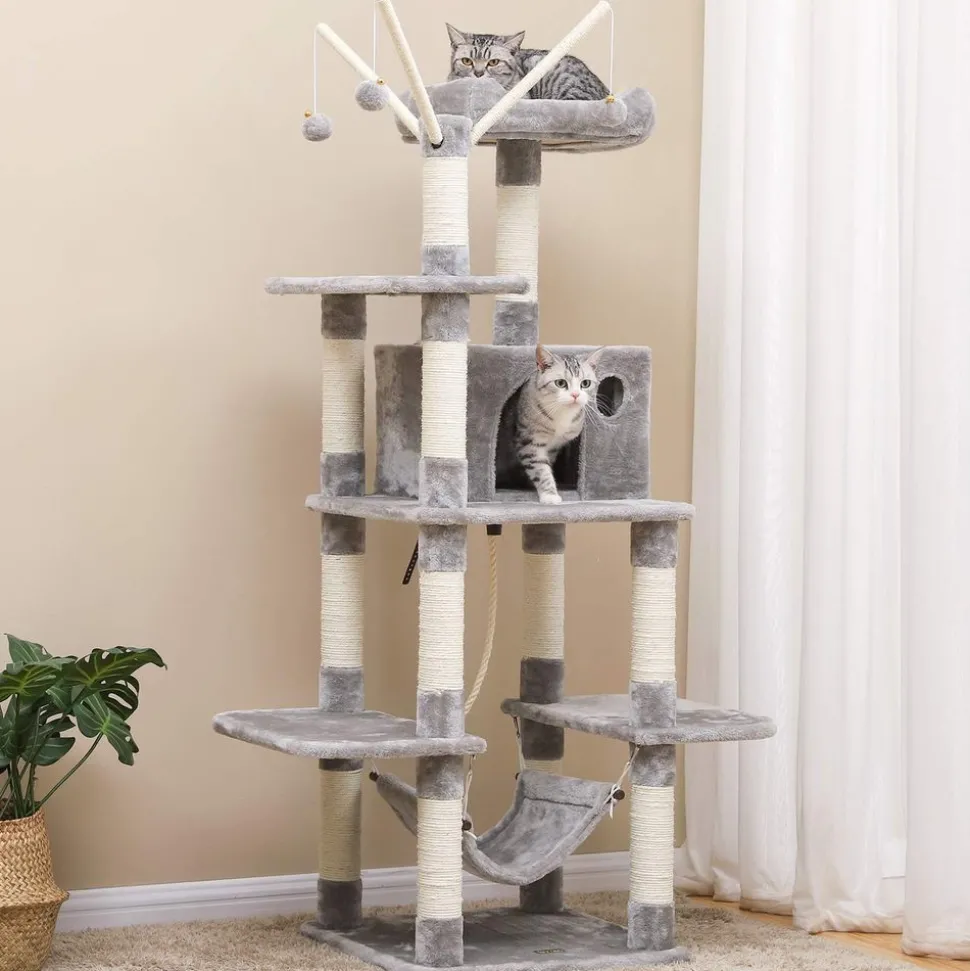 Store SONGMICS Arbre à chat 154 cm gris clair