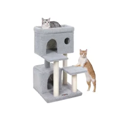 New SONGMICS Arbre à chat 90 cm gris clair Blanc