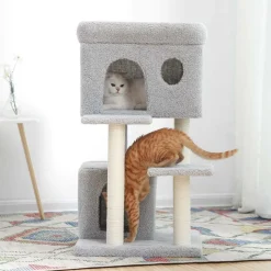 New SONGMICS Arbre à chat 90 cm gris clair Blanc