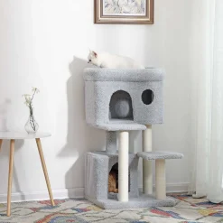 New SONGMICS Arbre à chat 90 cm gris clair Blanc