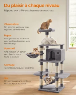Store SONGMICS Arbre à chat 164 cm gris clair