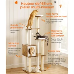 Cheap SONGMICS Arbre à chat 165 cm multi-niveaux marron rustique